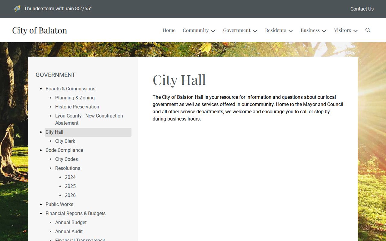 Balaton warrant records City Hall page with office contacts